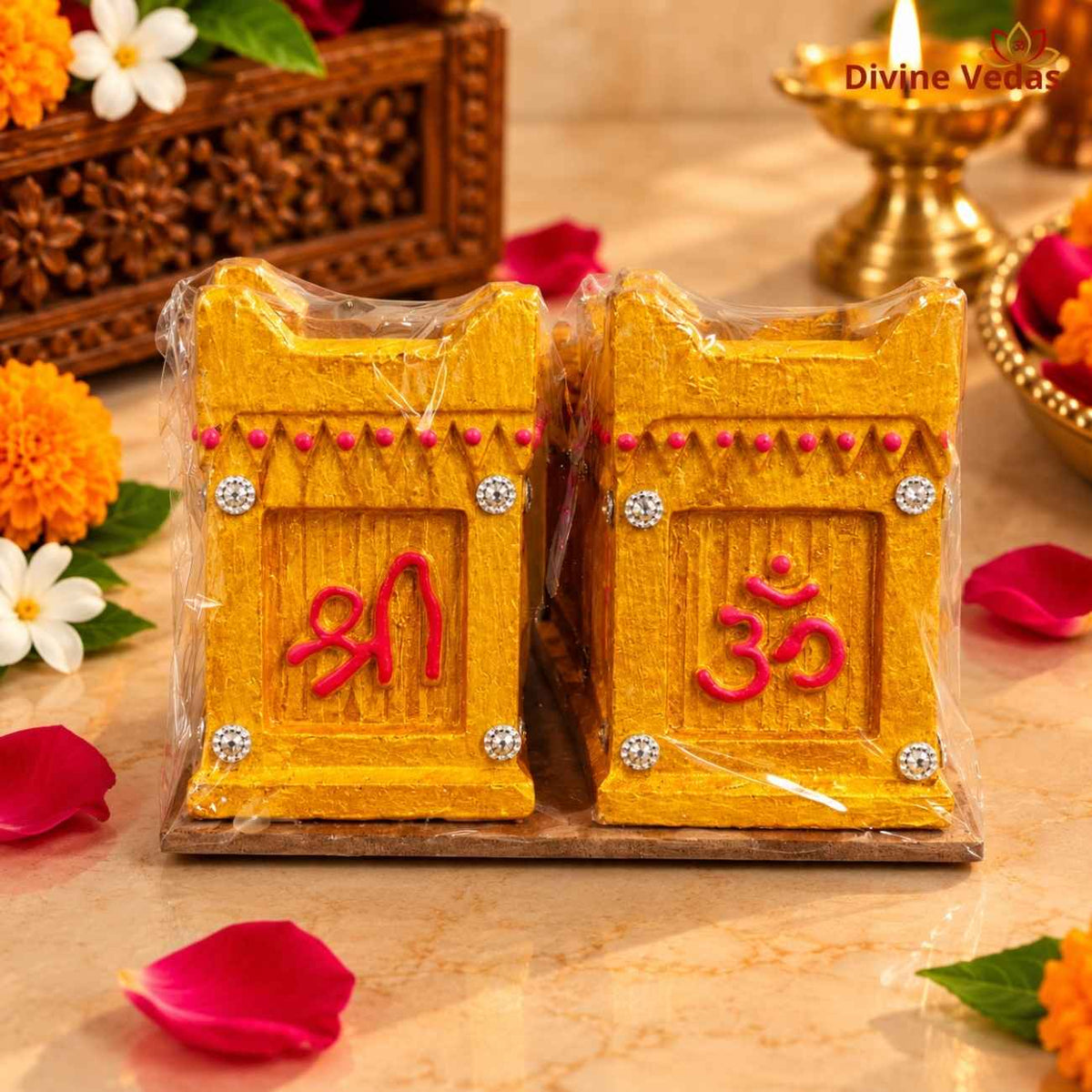 Small Tulsi Kyara Wax Diya Set – Decorative Square Diya for Diwali & Pooja | Pack of 4