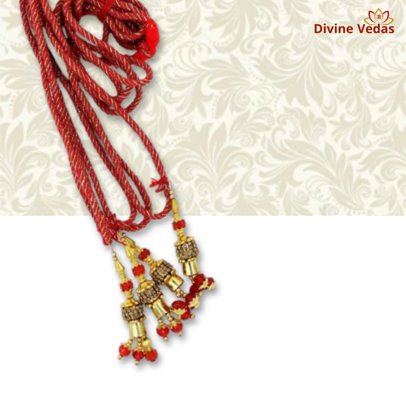 Gujarati Wedding Varmala with Red Gold Tassels – Premium Bride Groom Garland Set