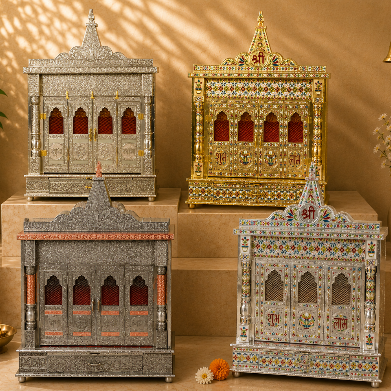 Premium Temple Collection 9 x 24 Inch | Luxury Handcrafted Pooja Mandir
