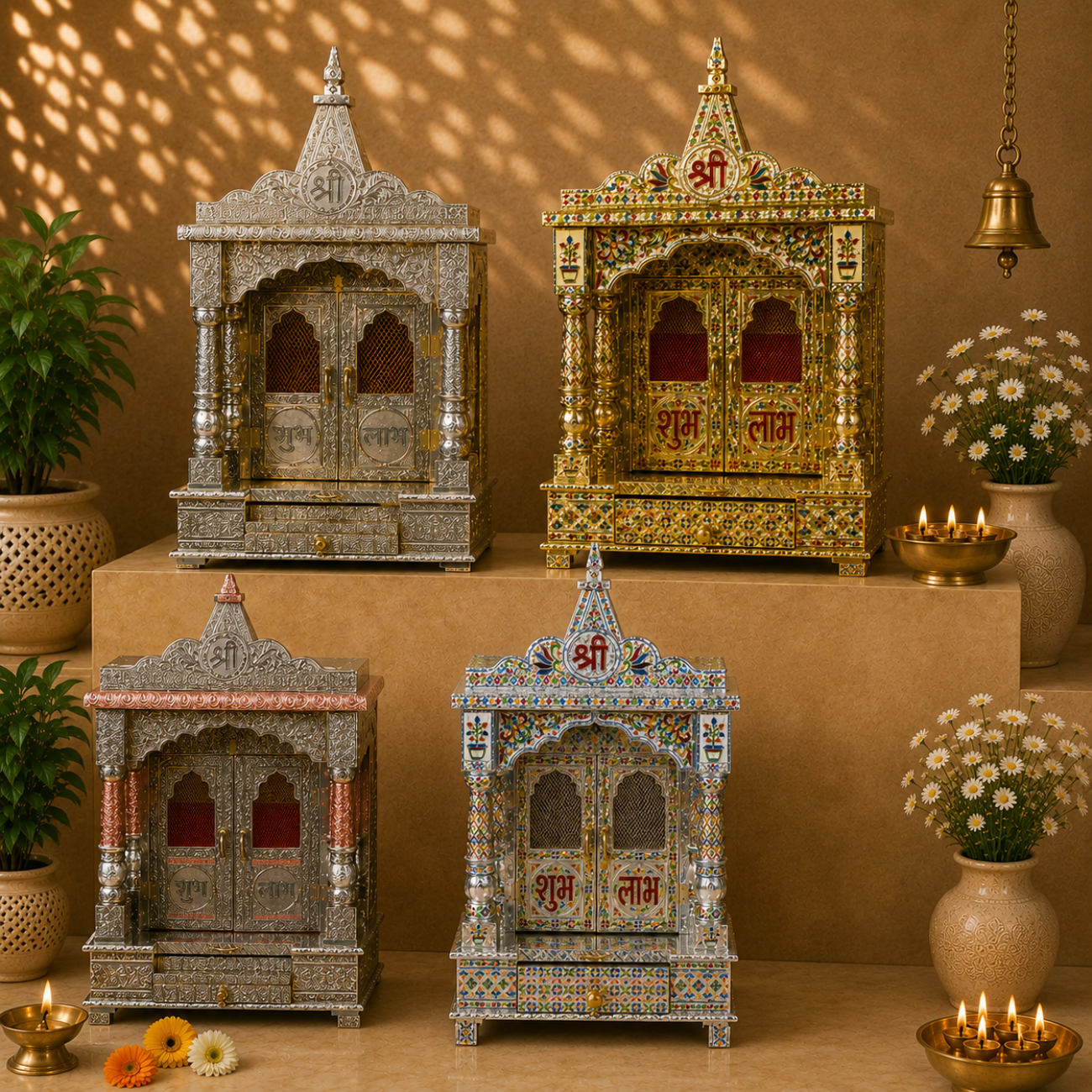 Premium Temple Collection 12 x 18 Inch | Luxury Handcrafted Pooja Mandir for Home