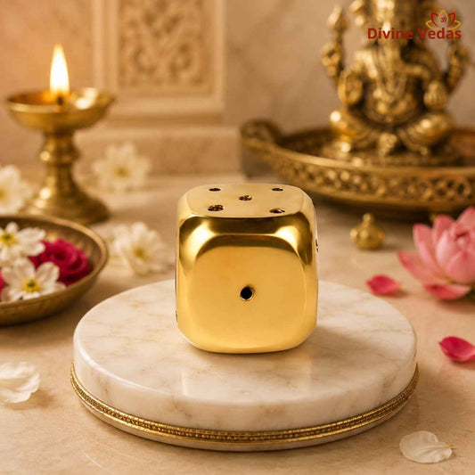 Polished Brass Dice Incense Agarbatti Holder | Decorative Pooja Incense Stand | Divine Vedas