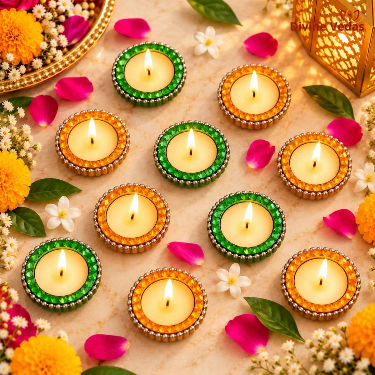 Small Round Jari Wax Diya – Multicolor Decorative Diya for Diwali, Pooja & Rangoli
