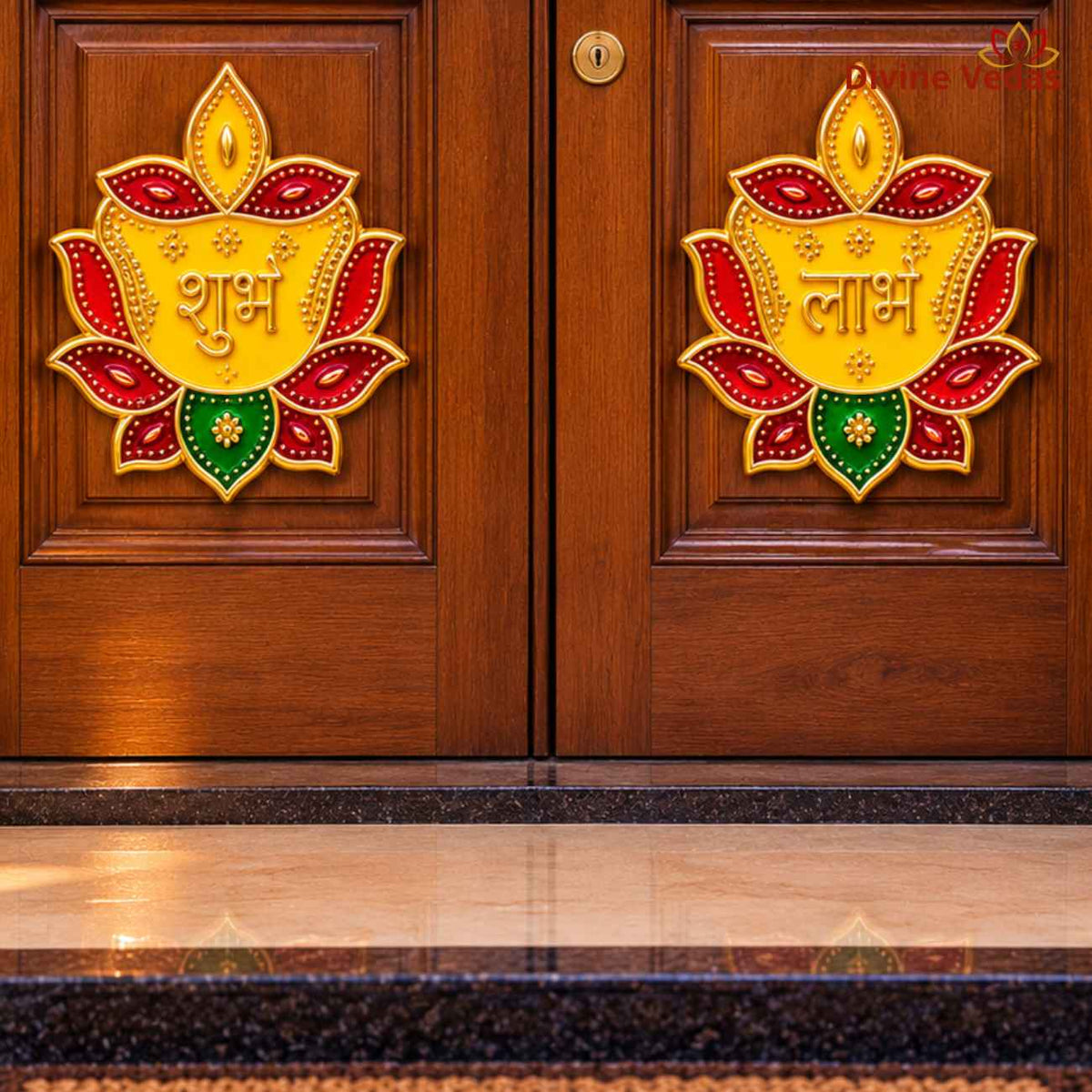 Shubh Labh Diya Door Sticker Set | Decorative Auspicious Sticker for Main Door, Home, Mandir & Shop