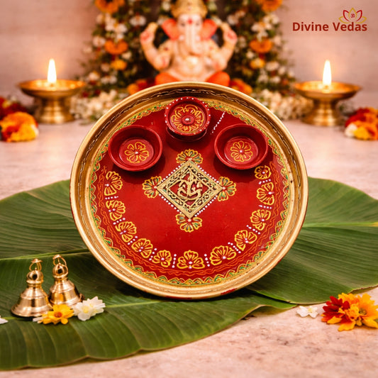 Aarti Thali with Hand Painted Design for Mandir and Festivals