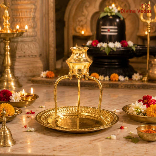 Brass Abhishek Set with Kalash, Tripod Stand & Thali | Shivling Jal Abhishek Set | Divine Vedas