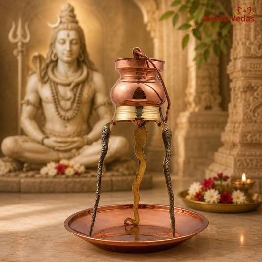 Copper Abhishek Set with Kalash, Snake Stand & Thali | Shivling Jal Abhishek Set | Divine Vedas