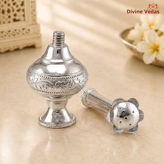 Silver Attardani for Attar & Perfume | Traditional Chandi Ittar Container | Divine Vedas