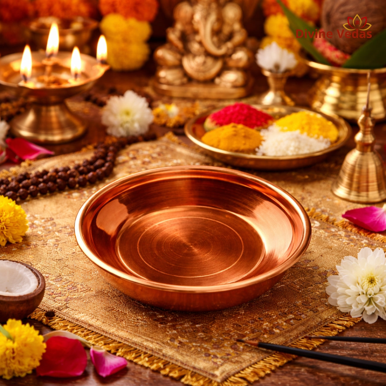 Auspicious Copper Pooja Plate
