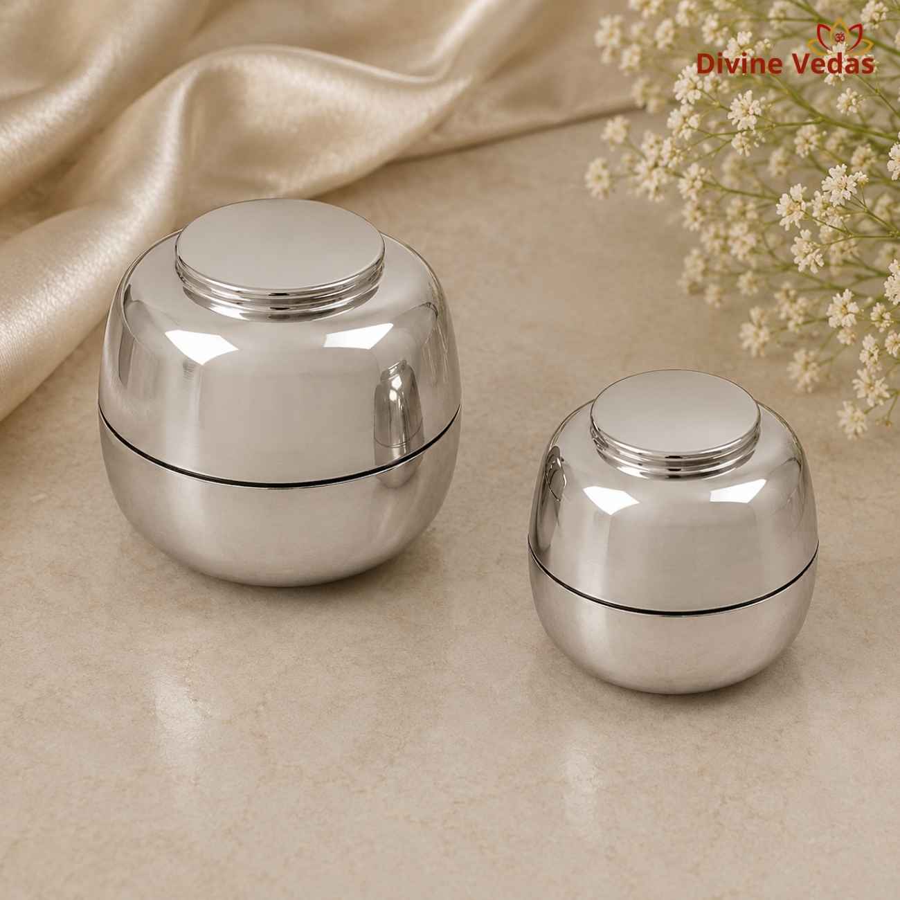 Silver Bantaji Container 32g | Chandi Pooja Container for Mandir & Rituals | Divine Vedas