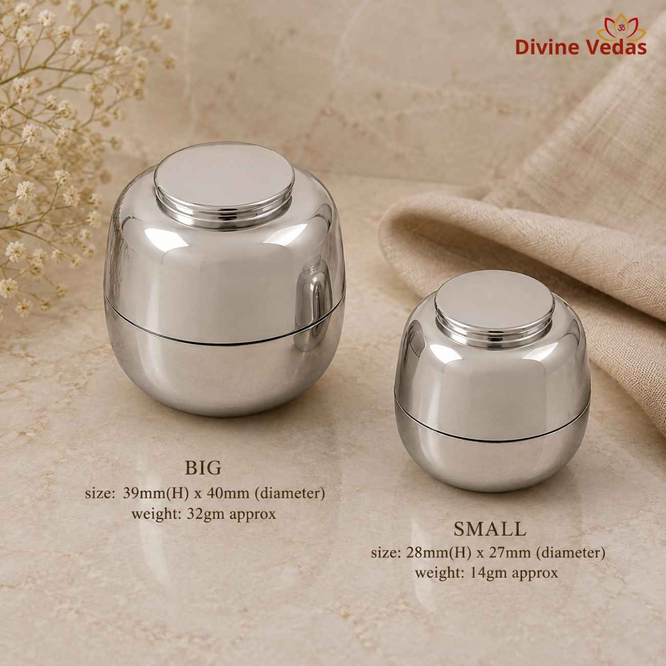 Silver Bantaji Container 32g | Chandi Pooja Container for Mandir & Rituals | Divine Vedas