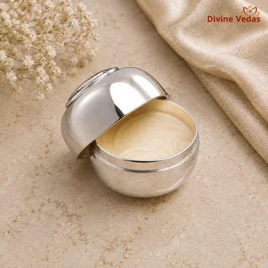 Silver Bantaji Container 32g | Chandi Pooja Container for Mandir & Rituals | Divine Vedas