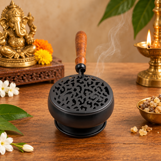 Traditional Wooden Handle Dhoop Daani for Pooja | Divine Vedas