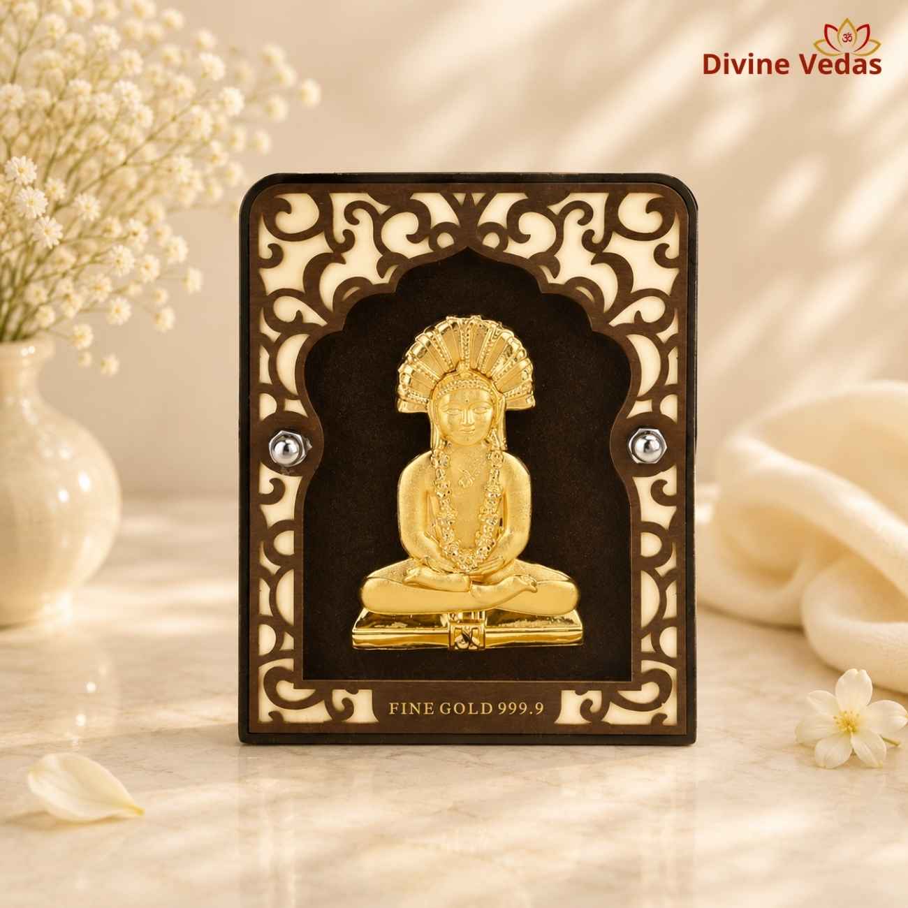 Bhagwan Parshvanatha Desktop Frame | 24K Pure Swiss Gold Touch Jain Frame | Divine Vedas
