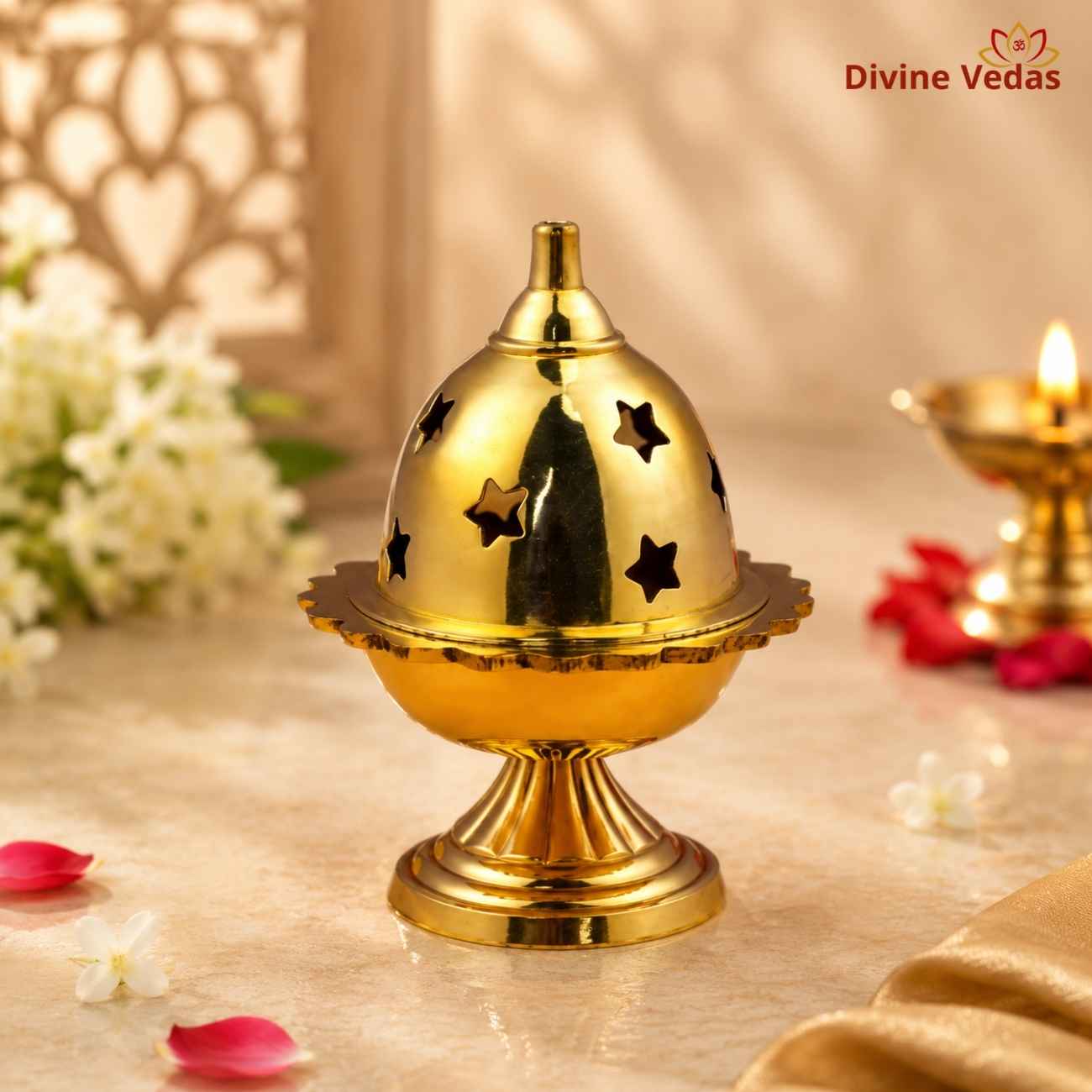 Brass Akhand Jyot Oil Lamp | Eternal Flame Diya for Pooja & Festivals | Divine Vedas