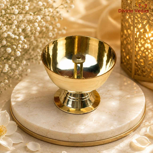 Brass Cup Shape Diya | Traditional Brass Oil Lamp for Pooja & Aarti | Divine Vedas