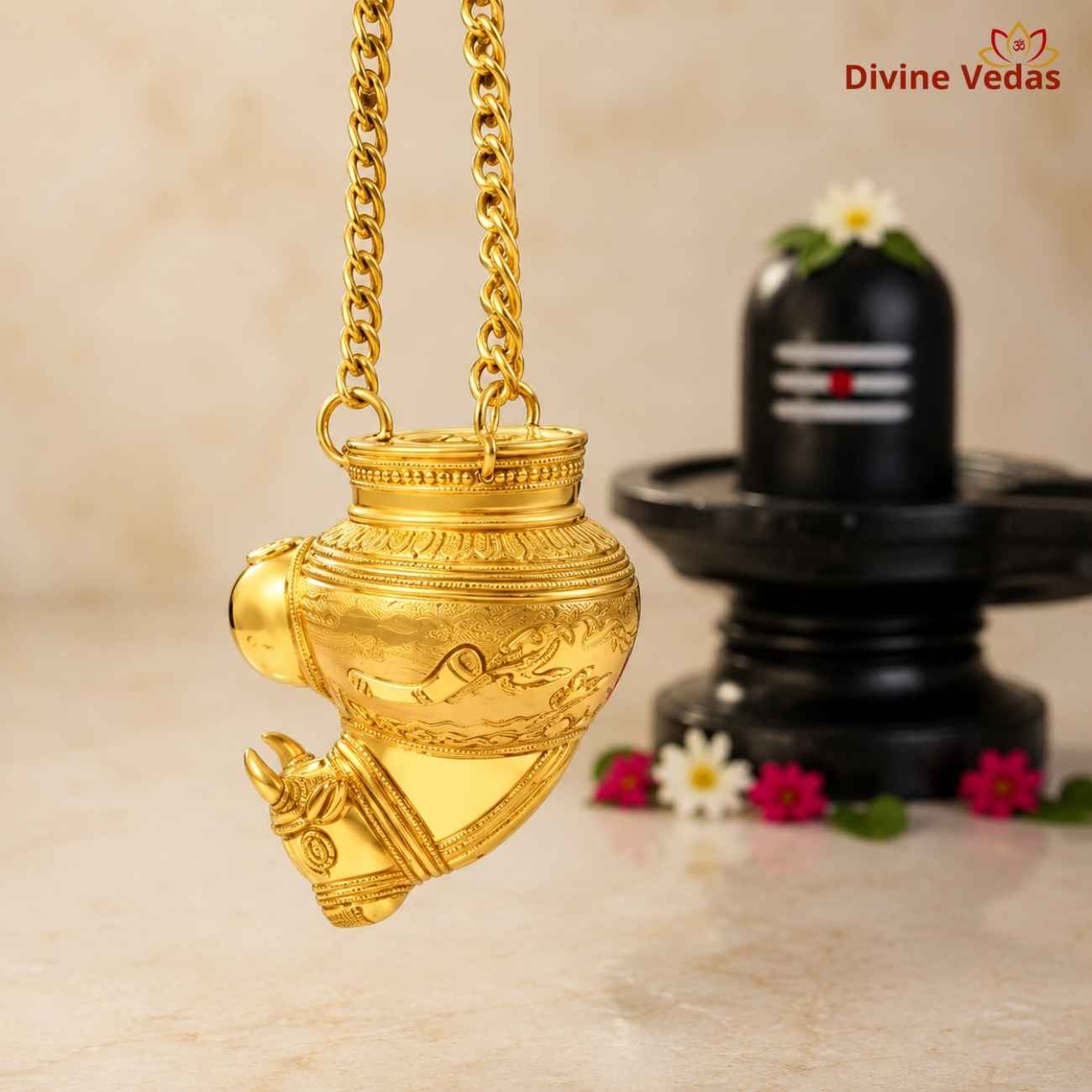 Brass Hanging Abhishek Nandi Vessel Pot | Shivling Jal Dhara Pot for Shiva Pooja | Divine Vedas