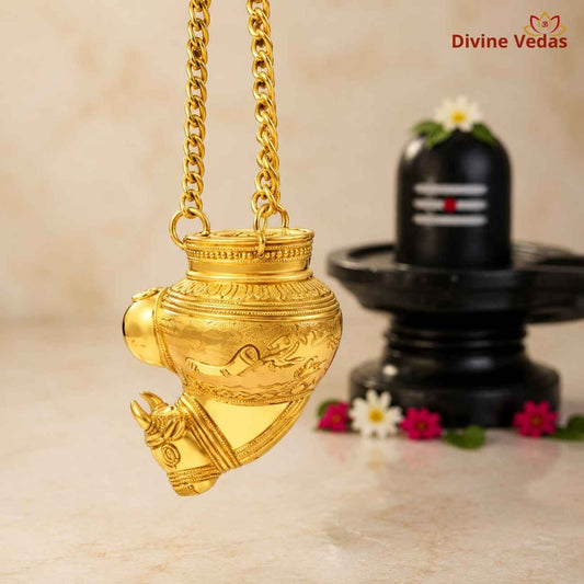 Brass Hanging Abhishek Nandi Vessel Pot | Shivling Jal Dhara Pot for Shiva Pooja | Divine Vedas