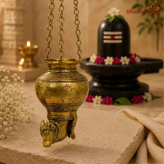 Brass Nandi Abhishek Pot | Shivling Jal Dhara Vessel for Rudrabhishek & Shiva Pooja | Divine Vedas