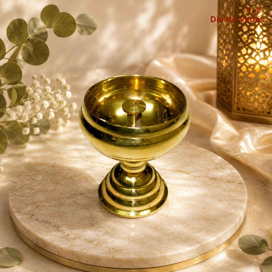 Brass Samai Diya | Traditional Standing Oil Lamp for Pooja & Aarti | Divine Vedas