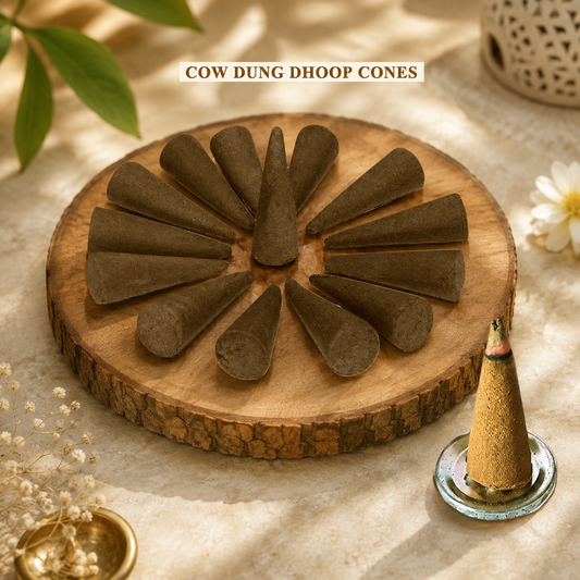 Cow Dung Dhoop Cones 10 Pcs for Puja, Havan & Daily Worship