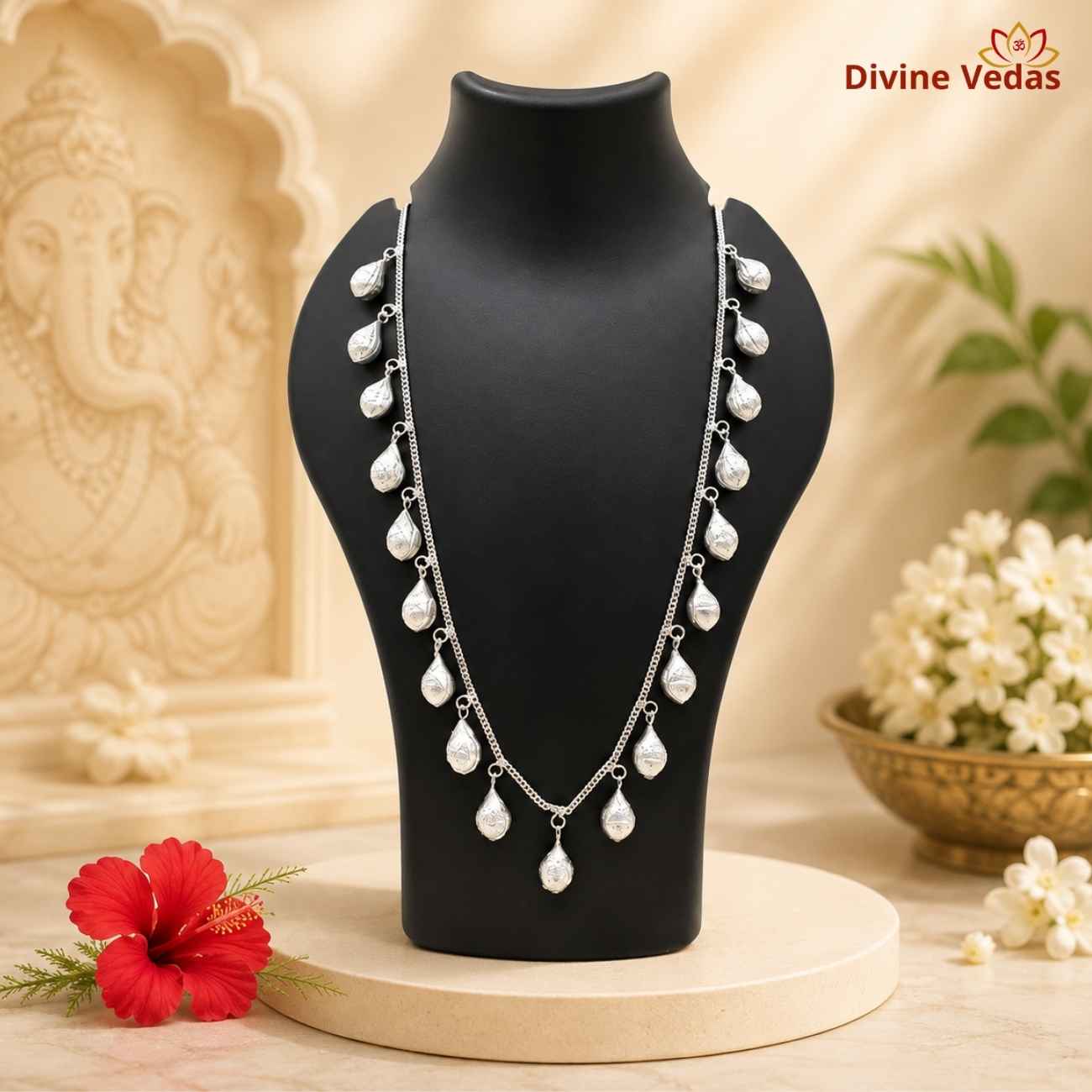 Silver Coconut Nariyal Mala for Deity Idols | Chandi Nariyal Haar for God | Divine Vedas