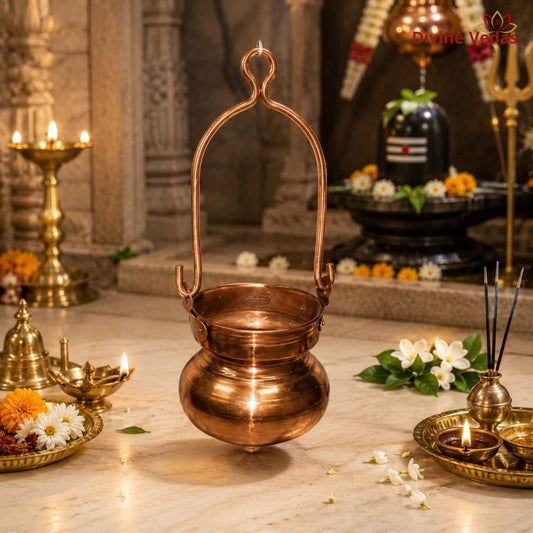 Copper Abhishek Jaldhari | Shivling Jal Abhishek Dhara Pot for Pooja | Divine Vedas