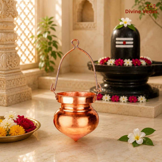 Copper Akhanda Jaladhara Dripping Kalash | Shivling Jal Abhishek Pot for Pooja | Divine Vedas