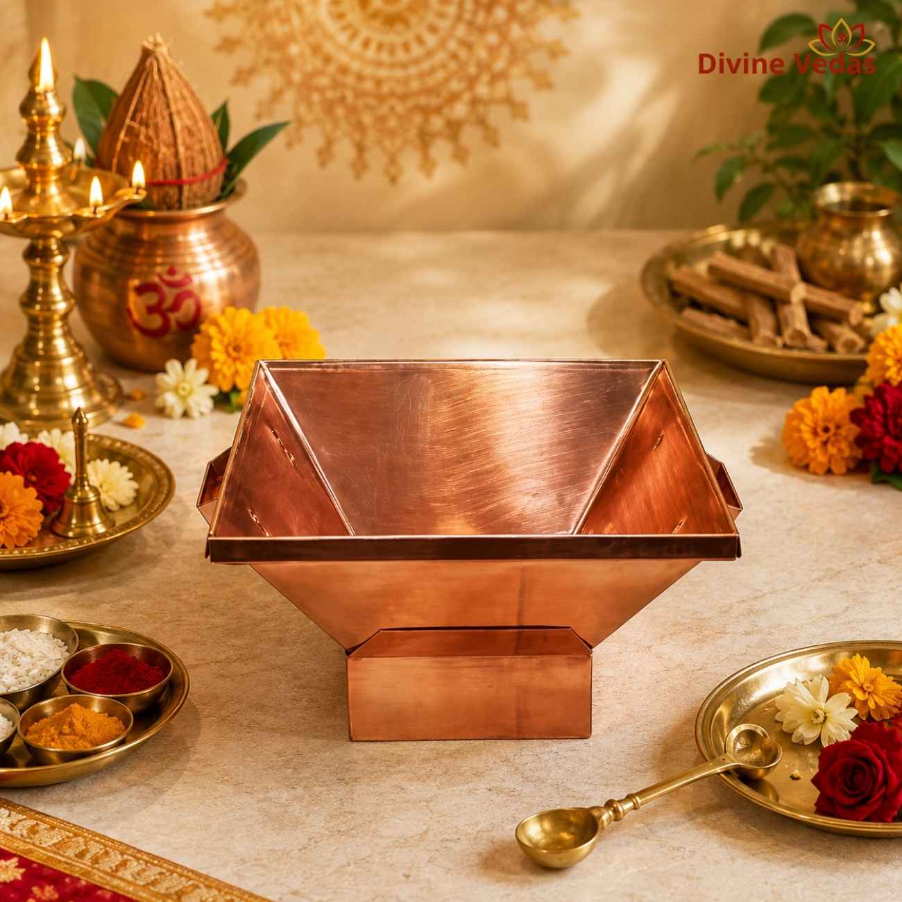 Copper Havan Yagna Kund | Pure Copper Hawan Kund for Pooja & Homam | Divine Vedas
