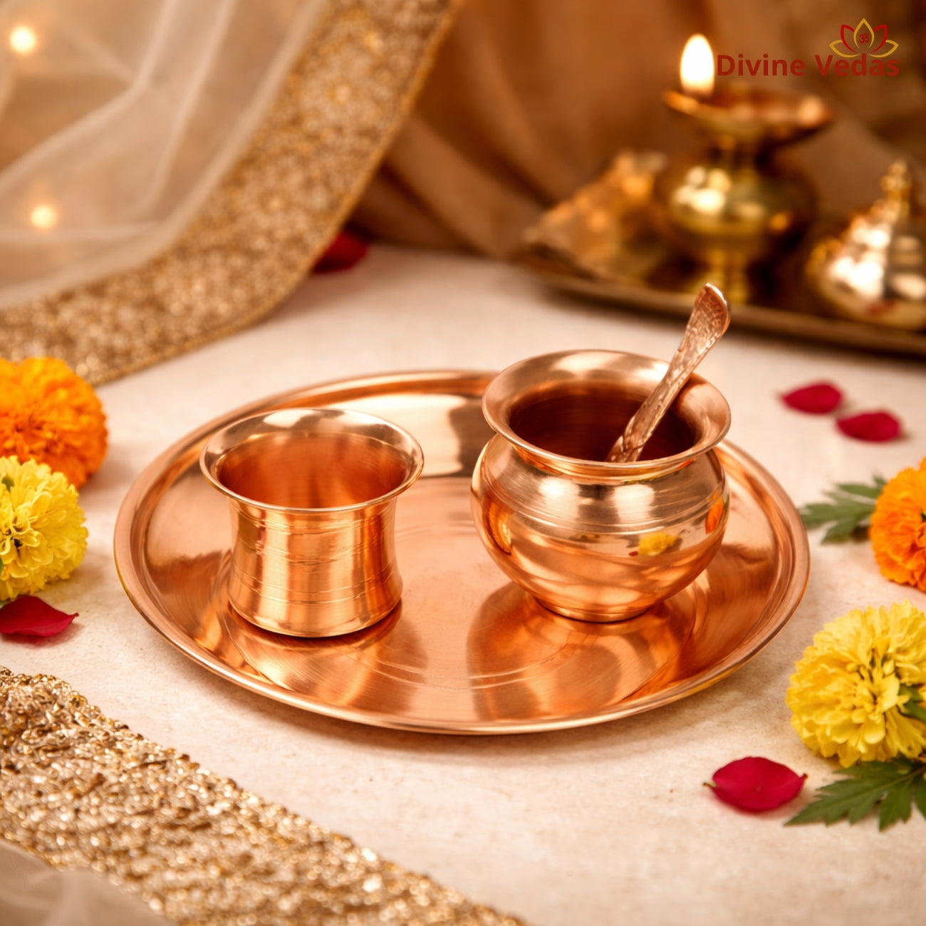Copper Puja Thali Set