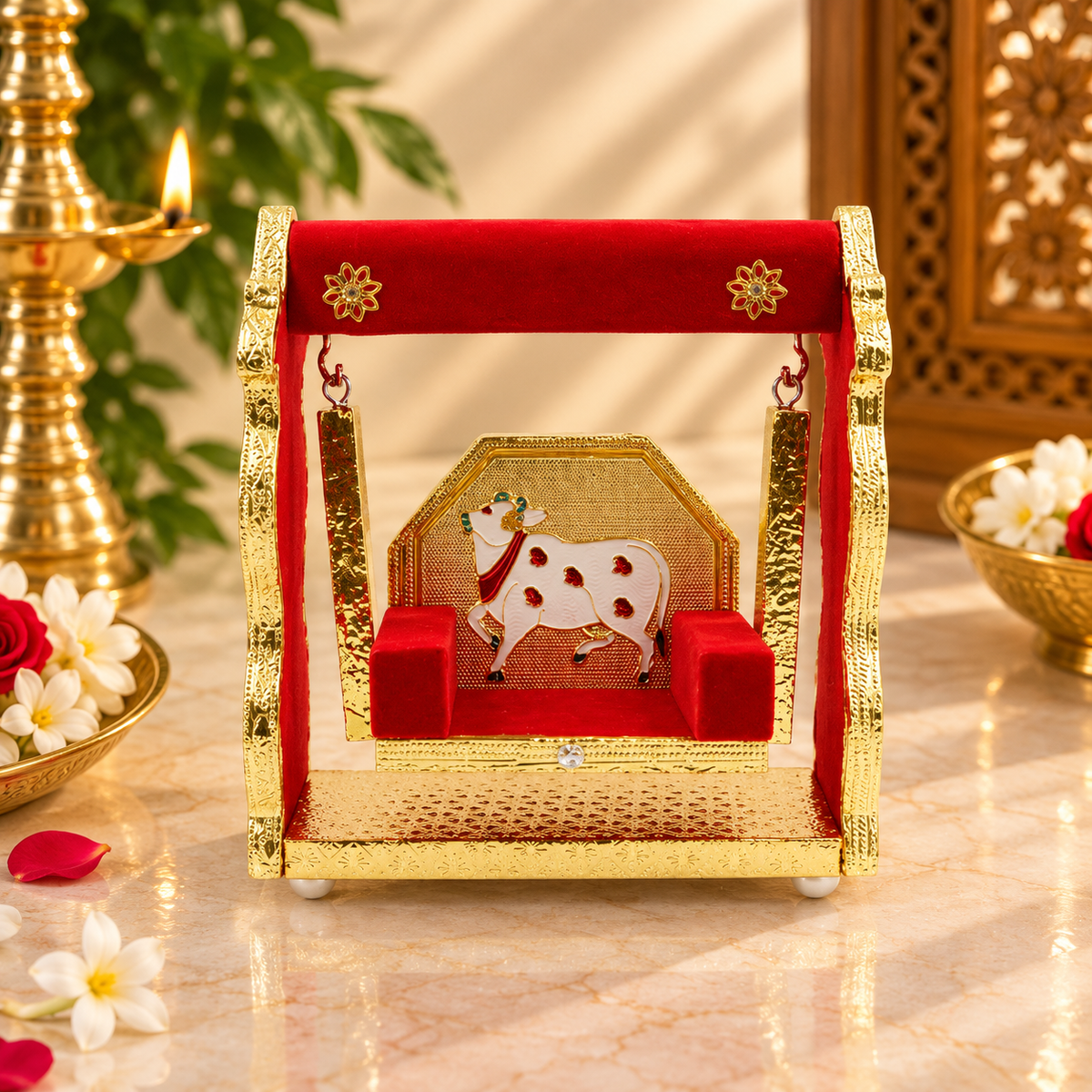 Decorative Krishna Jhula with Cow Design for Laddu Gopal