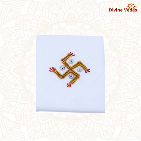 Decorative Swastik Design Handkerchief with Beads and Stones