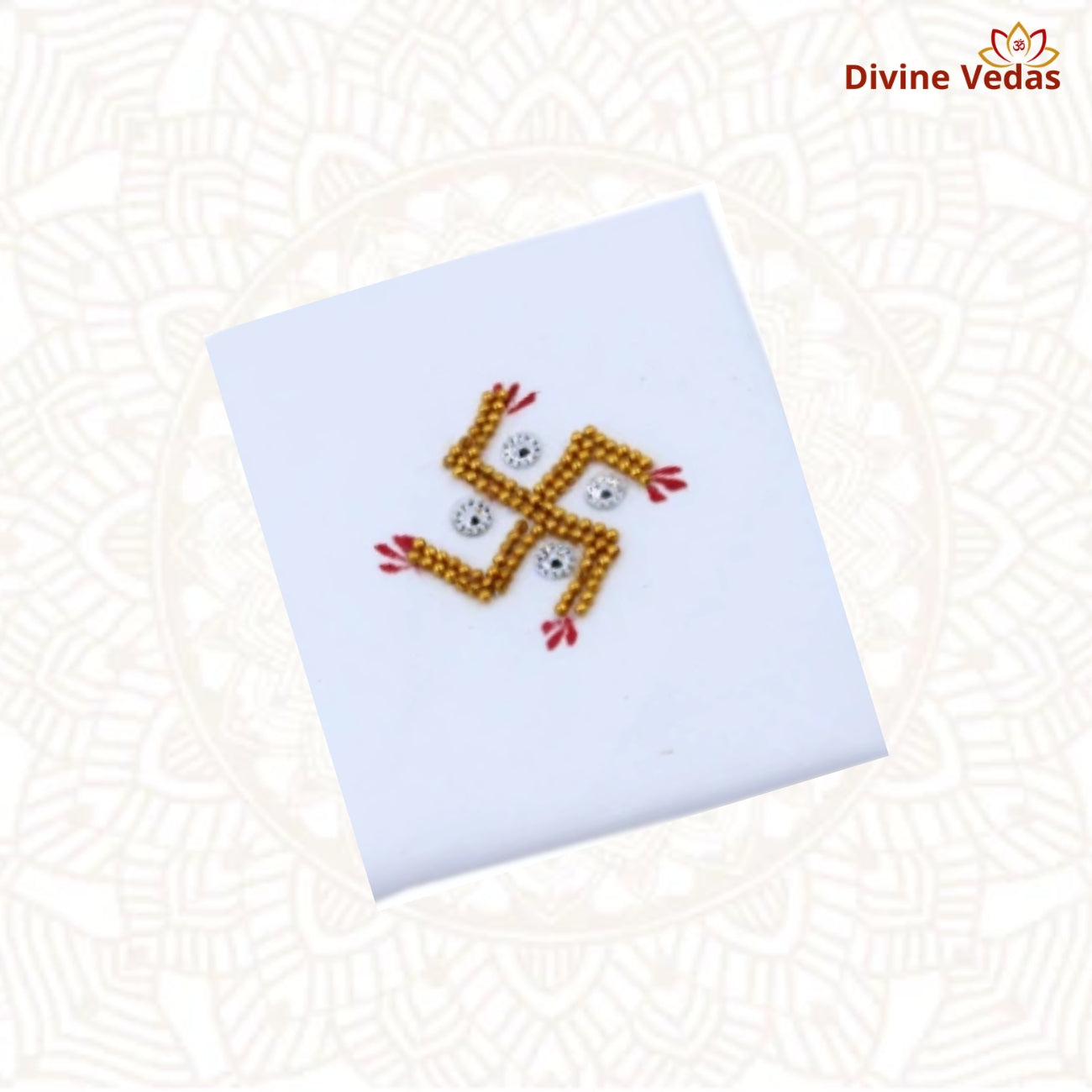 Decorative Swastik Design Handkerchief with Beads and Stones – Premium Pooja Decor Cloth