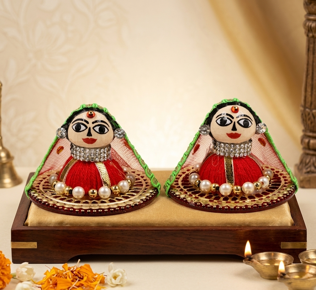 Designer Riddhi Siddhi Idol Pair with Pearl Detailing – Premium Ganesh Decor Set