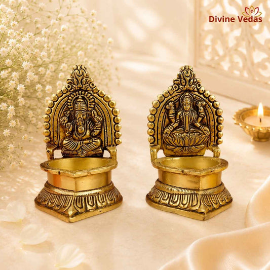 Diwali Ganesh Lakshmi Diya Oil Lamps | Pooja Deepak for Diwali | Divine Vedas