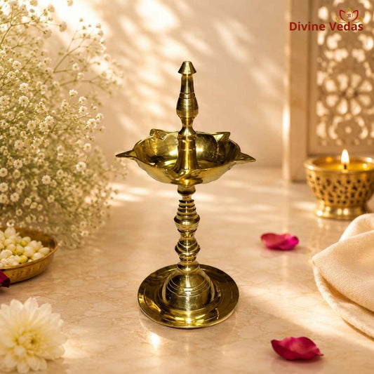 Elegant Brass Samai Oil Lamp | Traditional Deepam for Pooja & Diwali | Divine Vedas