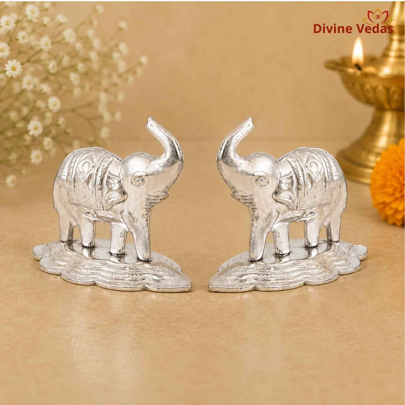 Silver Elephant Idol 22g | Chandi Hathi Statue for Pooja, Home & Gifting | Divine Vedas
