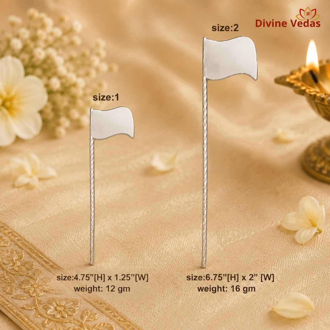 Pure Silver Temple Flag 16g | Chandi Dhwaja for Mandir & Deity Pooja | Divine Vedas