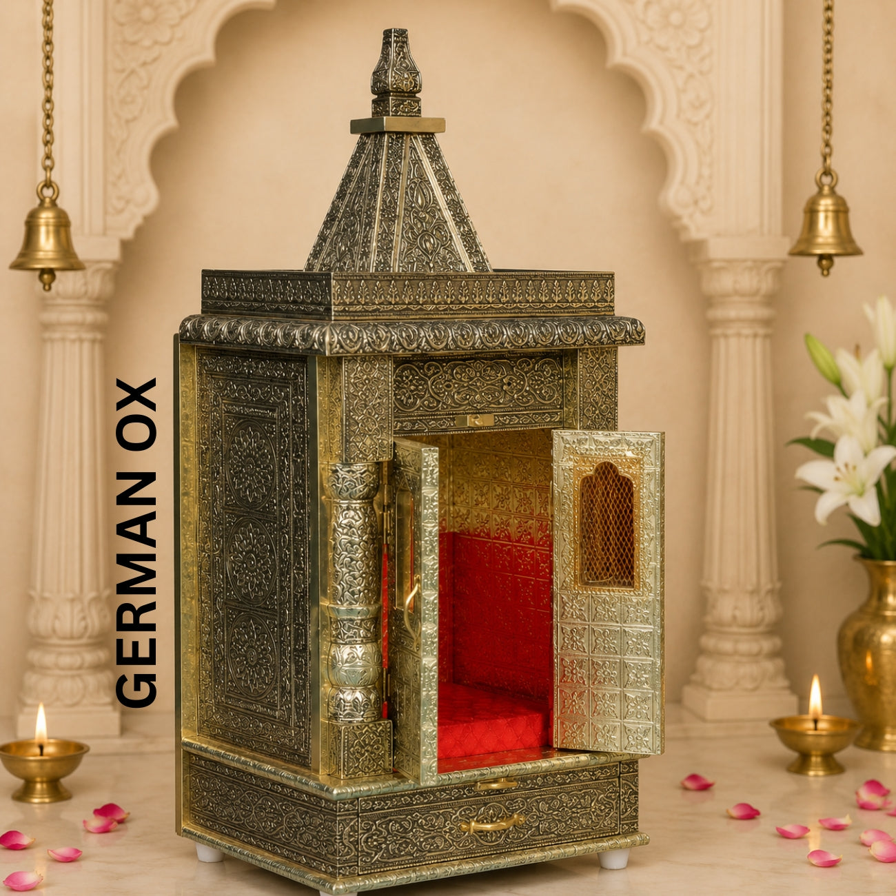 Premium Temple Collection 8 x 12 Inch | Luxury Pooja Mandir for Home