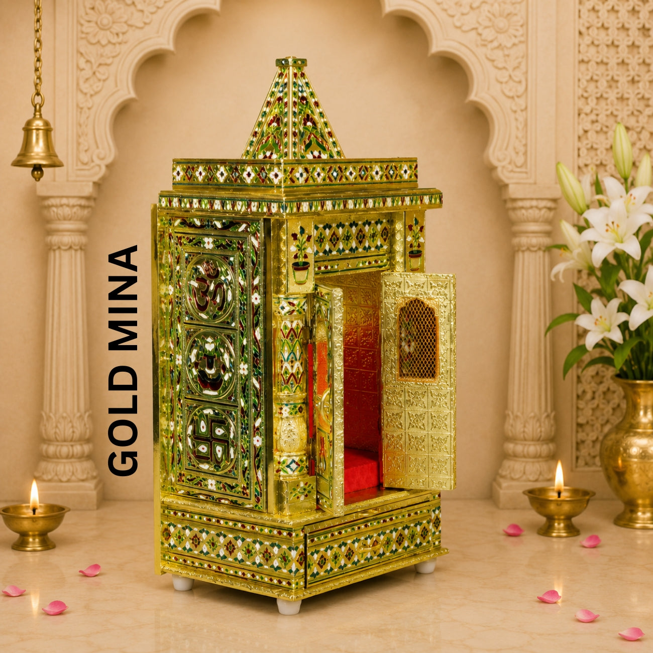 Premium Temple Collection 8 x 12 Inch | Luxury Pooja Mandir for Home