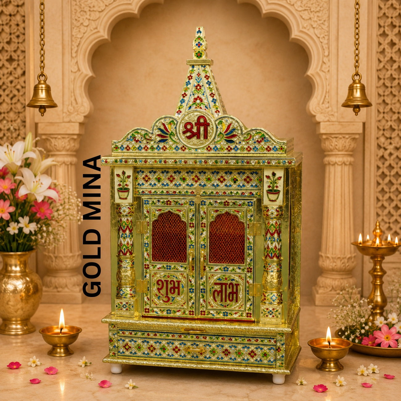 Luxury Handcrafted Pooja Mandir for Home – 9 x 15 Inch