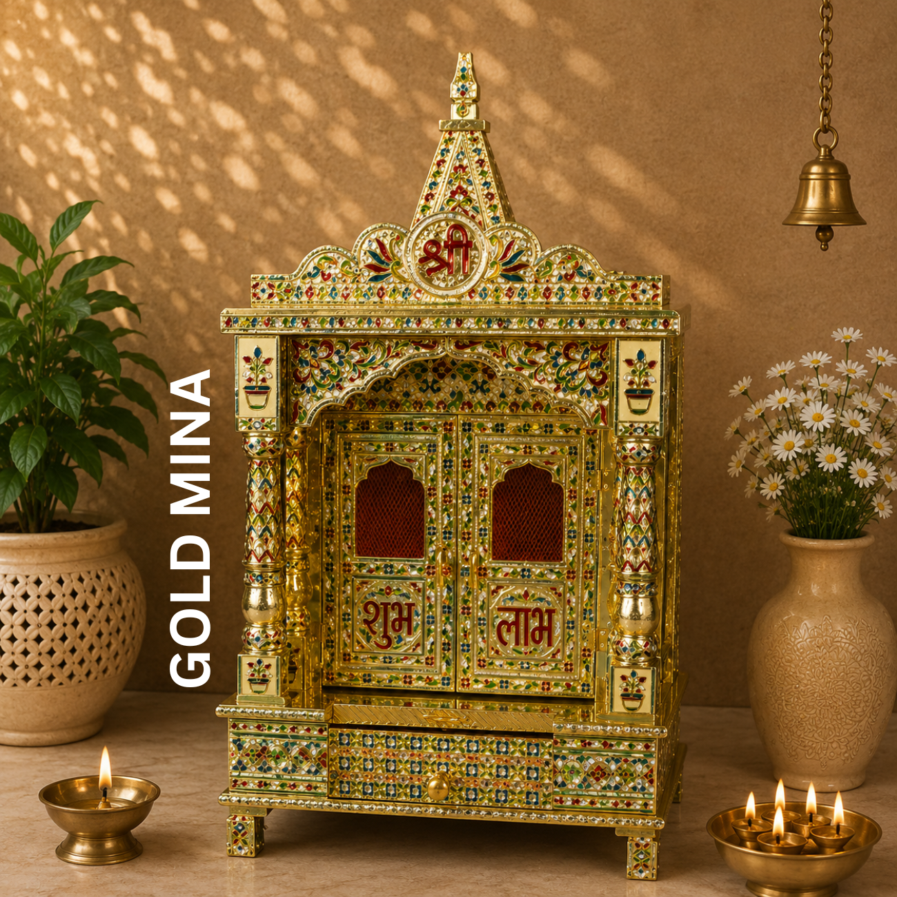 Premium Temple Collection 12 x 15 Inch | Handcrafted Pooja Mandir for Home