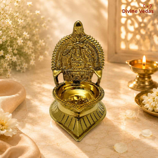 Gajlaxmi Oil Lamp in Brass | Gajalakshmi Diya for Pooja & Diwali | Divine Vedas
