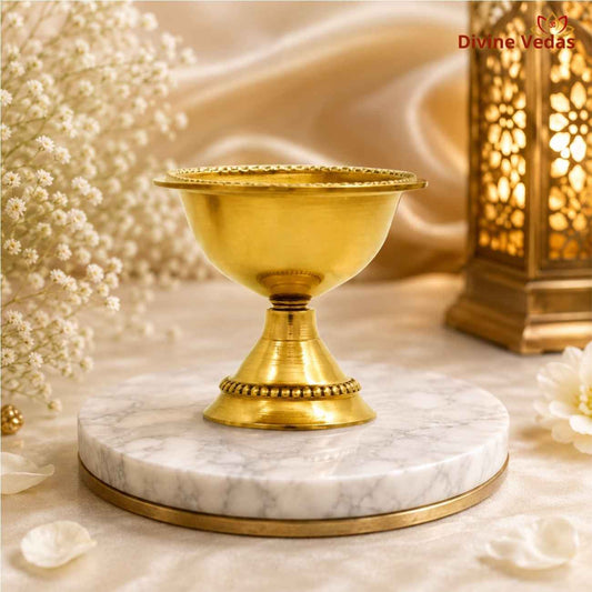 Glittering Brass Deepam Oil Lamp Diya | Traditional Pooja Deepak | Divine Vedas