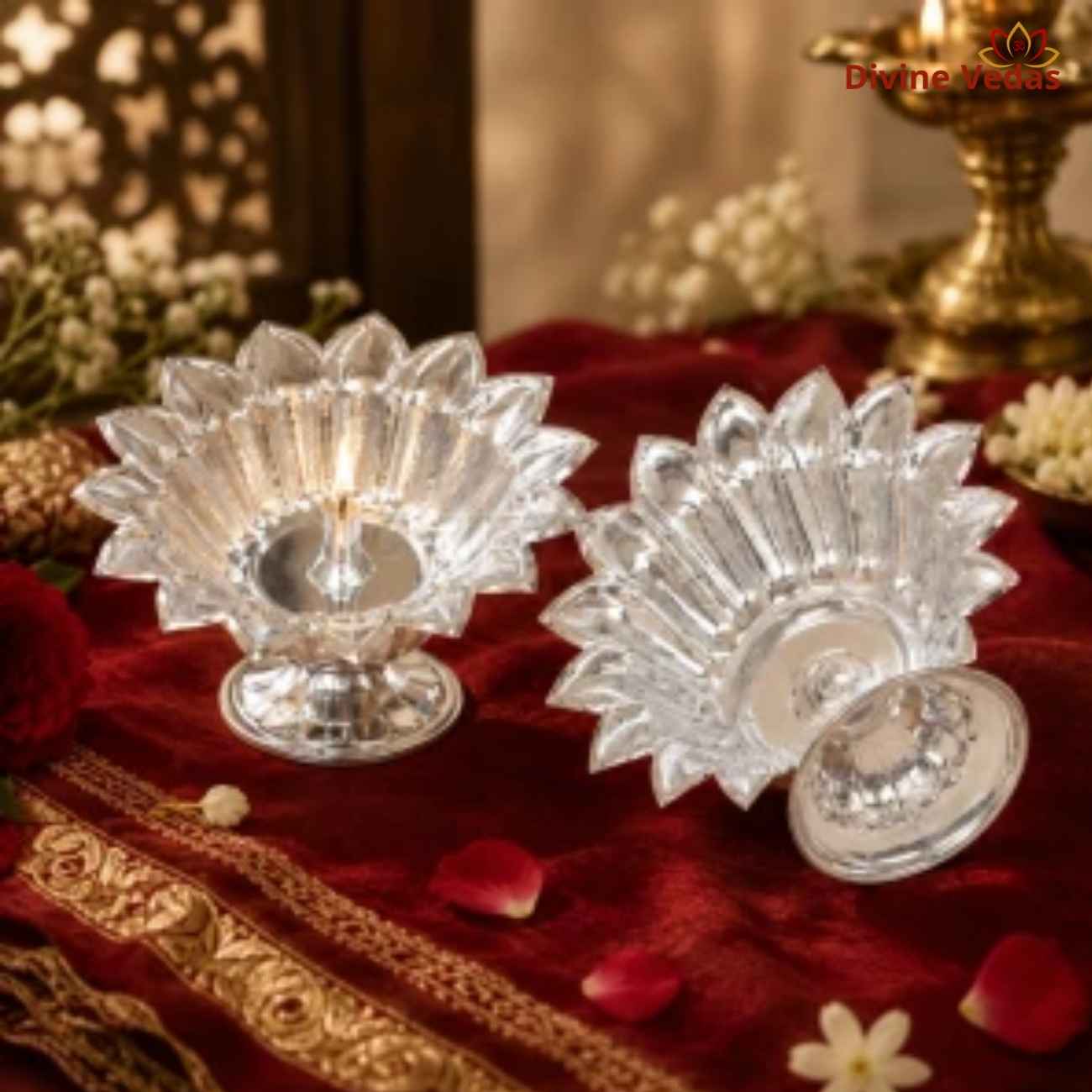 Handcrafted Devdas Diya in Silver | Silver Deepak for Pooja & Aarti | Divine Vedas