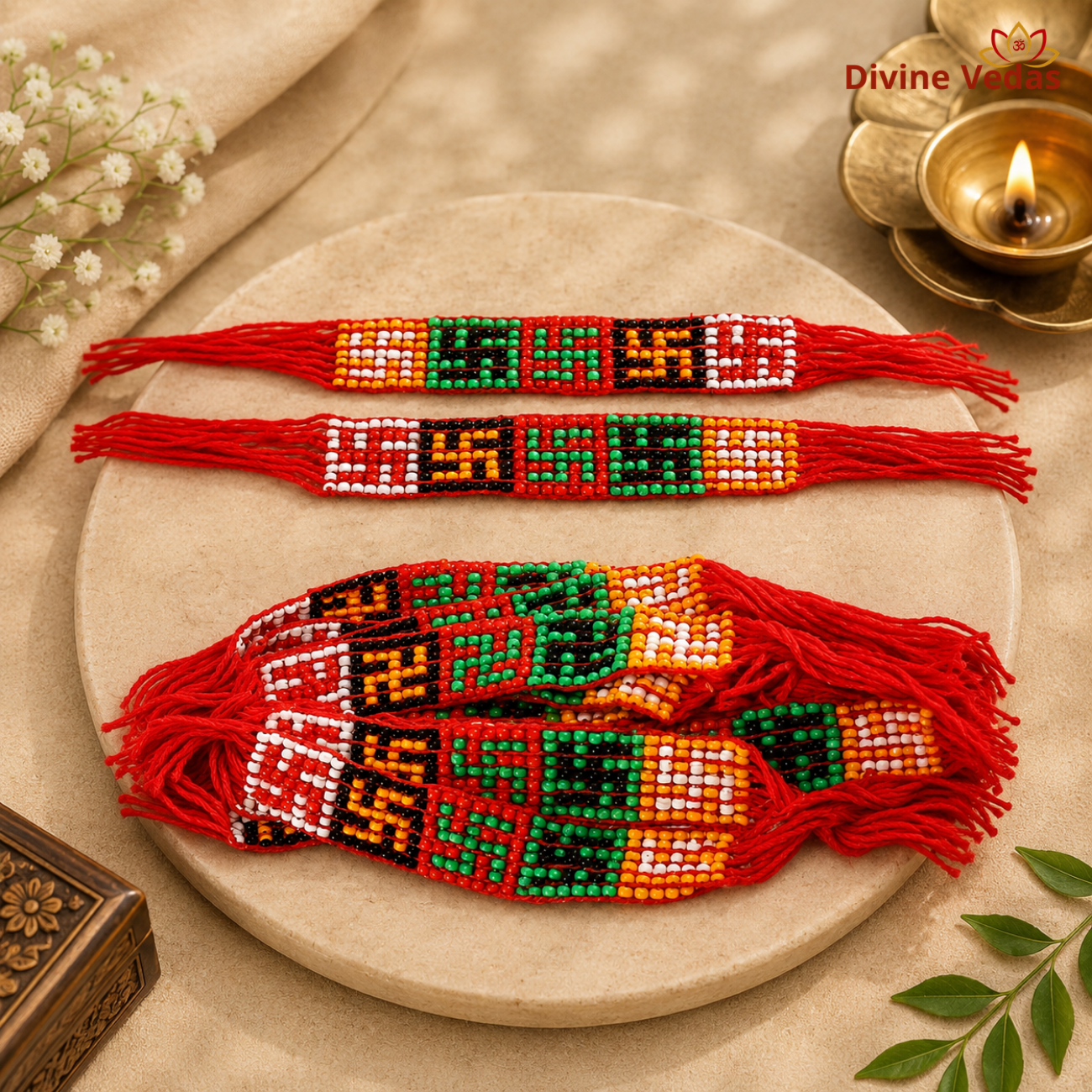 Handmade Swastik Symbol Beaded Mauli