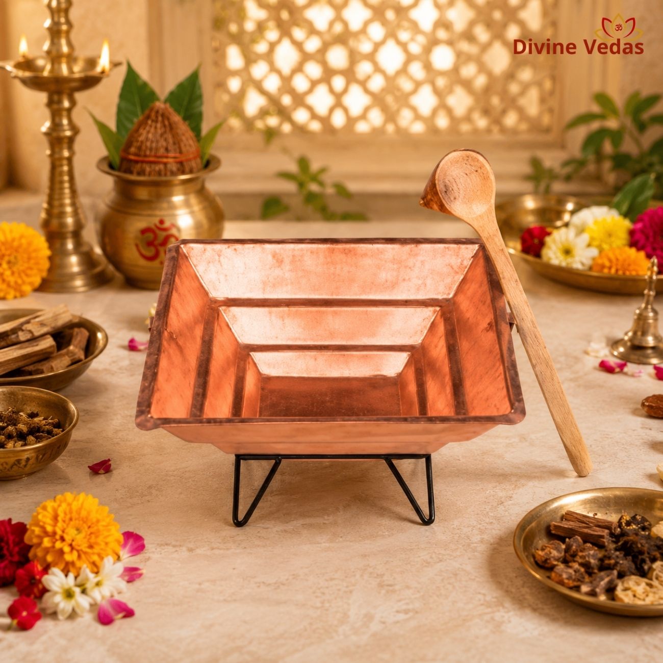 Havan Kund with Base Sacred Fire Pit | Hawan Kund for Pooja, Yajna & Homam | Divine Vedas