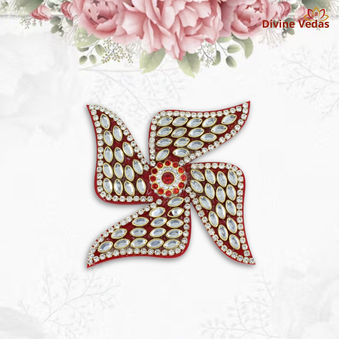 Kundan Studded Swastik for Festive Pooja Decoration – Premium Wall Decor
