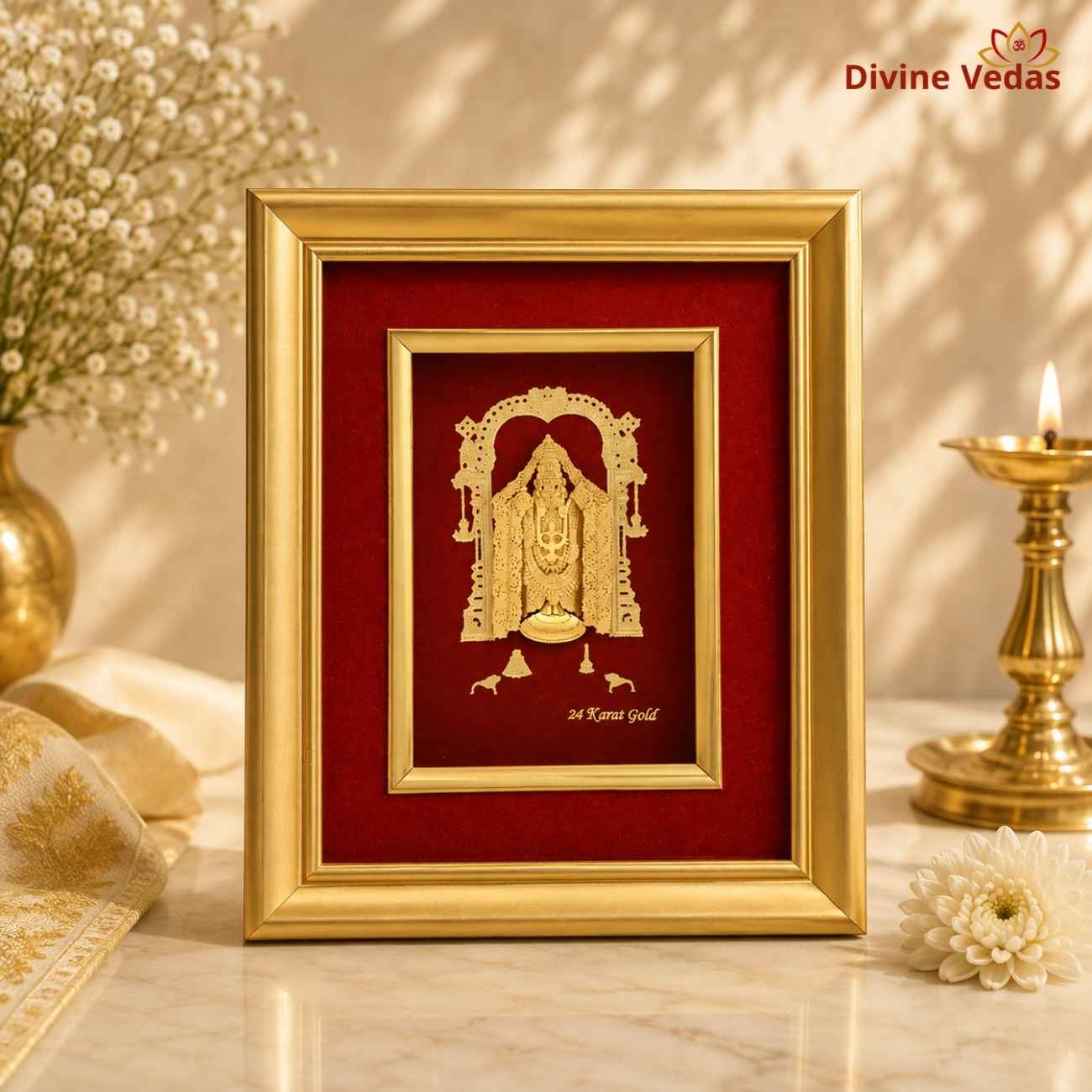 Lord Tirupati Balaji Frame | 24K Pure Swiss Gold Touch Venkateswara Frame | Divine Vedas