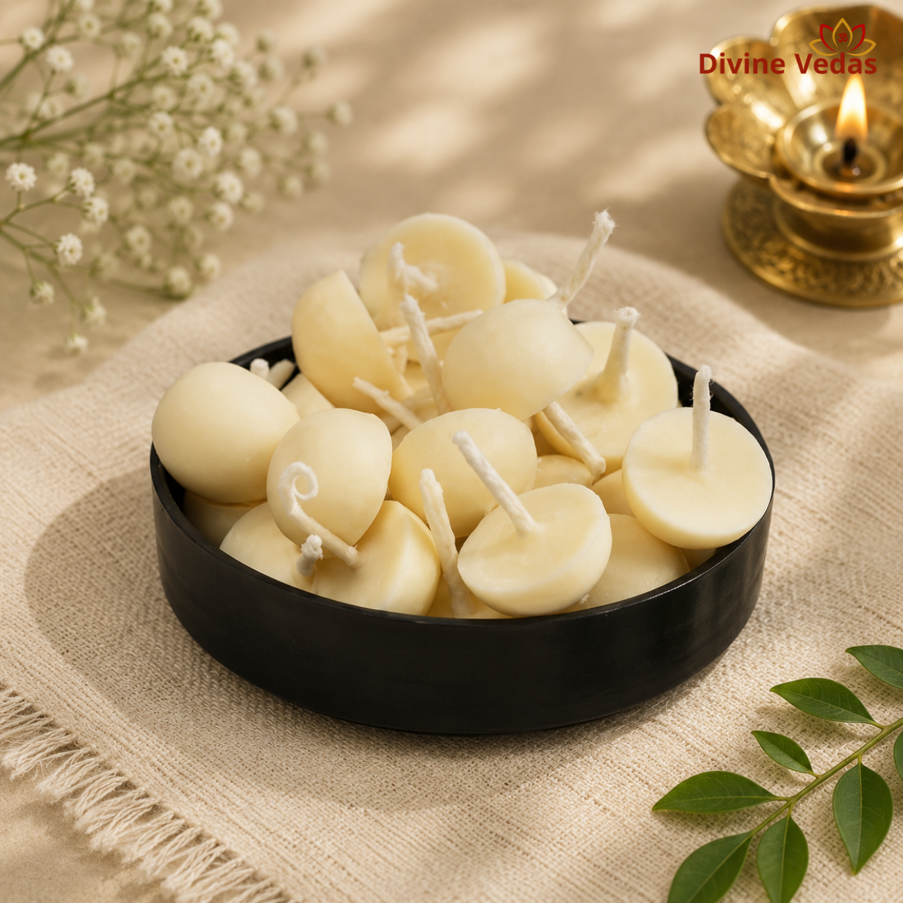 Oiled Cotton Wicks for Diyas – 50 Wicks