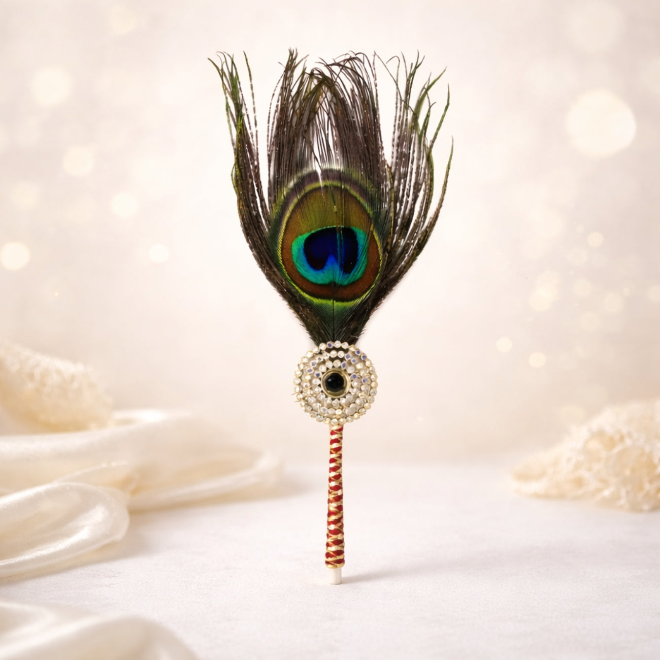 Peacock Feather Paghdi Ornament for Gujarati Wedding – Traditional Safa Brooch